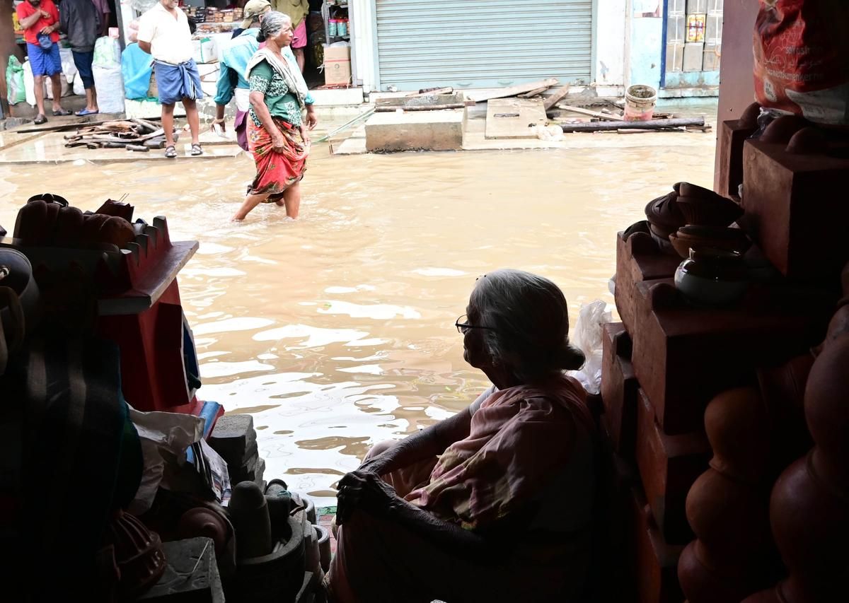 A flooded street at Chala on Monday following heavy rains, in Thiruvananthapuram