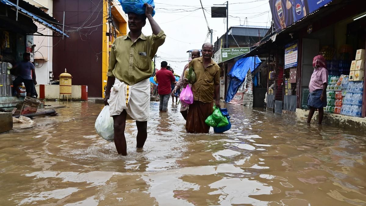 The flooded Kothuwal Street at Chala on Monday following heavy rains in Thiruvananthapuram