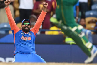 Watch: Rohit Sharma does a Djokovic, eats a speck of soil from Barbados pitch after India won the T20 World Cup | Cricket News