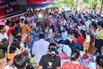 R.G. Kar issue: Junior docs continue sit-in outside health department office amid rain