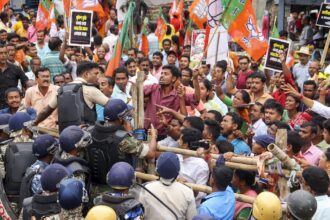 Kolkata rape-murder: BJP activists scuffle with police during gherao of Bengal govt offices Kolkata rape-murder: BJP activists scuffle with police during gherao of Bengal govt offices