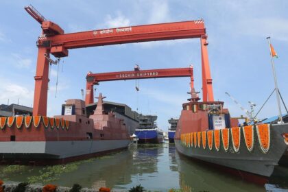 Two anti-submarine warfare shallow watercrafts of Indian Navy launched at Cochin Shipyard