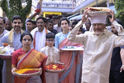 CM Naidu presents silk robes to Goddess Kanaka Durga in Vijayawada