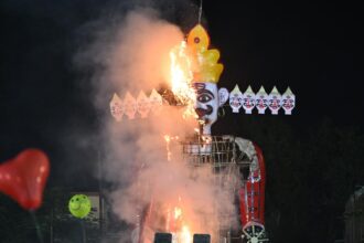 80-feet Ravana effigy burnt with pollution-free green crackers at National Dussehra Fair in Kota