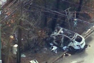 Two dead after Tesla crashes into rock barrier and catches fire in New York